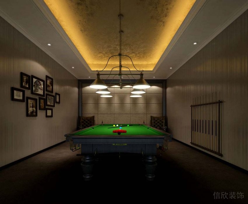 臺(tái)球室墻面豎條文黃色墻布效果圖