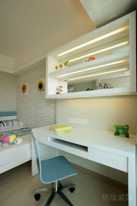 小孩房白色書桌藍色寫字學(xué)習(xí)椅