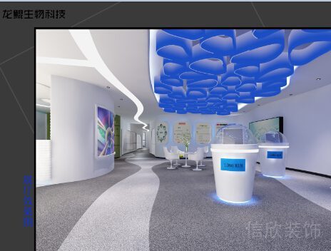 鏤空藍色創(chuàng)意天花設(shè)計產(chǎn)品展示區(qū)域辦公室設(shè)計