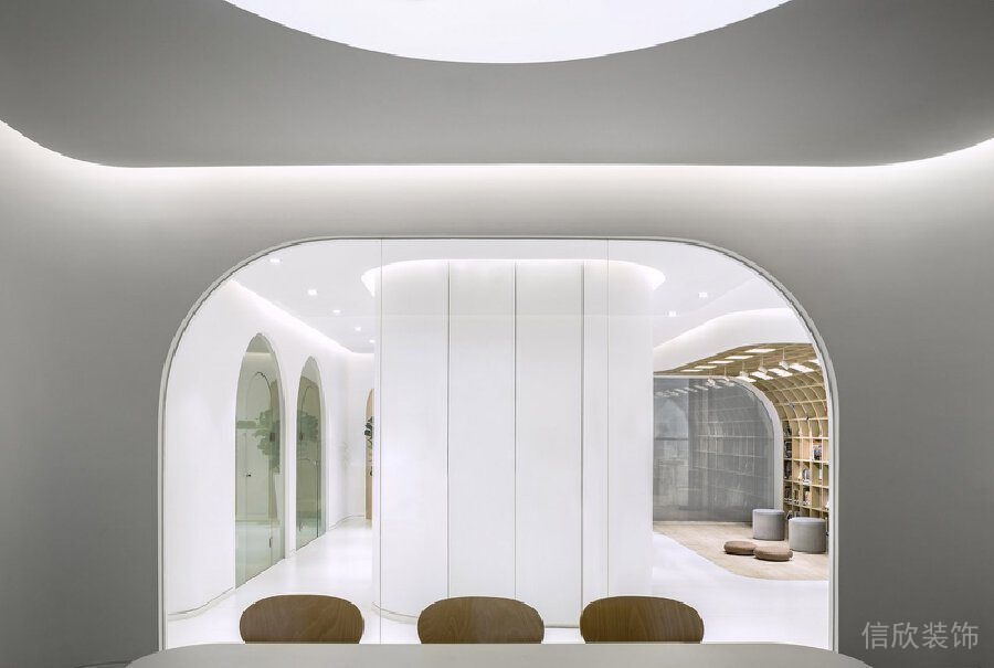 辦公室裝修設計現(xiàn)代純白簡約木質座椅