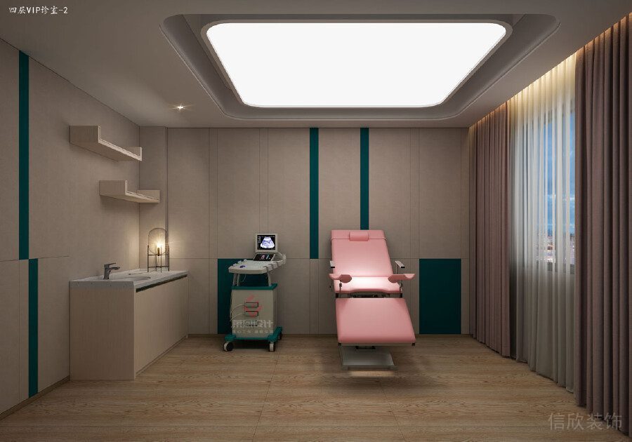 粉色就診治療躺椅皮革木質(zhì)地板機(jī)構(gòu)裝修