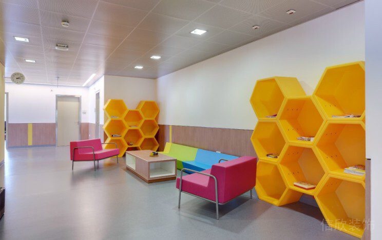 蜂窩黃色亞克力收納墻柜彩色機構(gòu)裝修設計