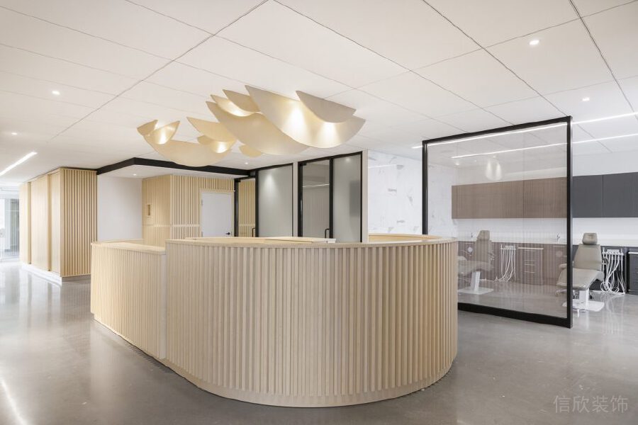弧線(xiàn)牙科診所私人機(jī)構(gòu)裝修設(shè)計(jì)前臺(tái)區(qū)域