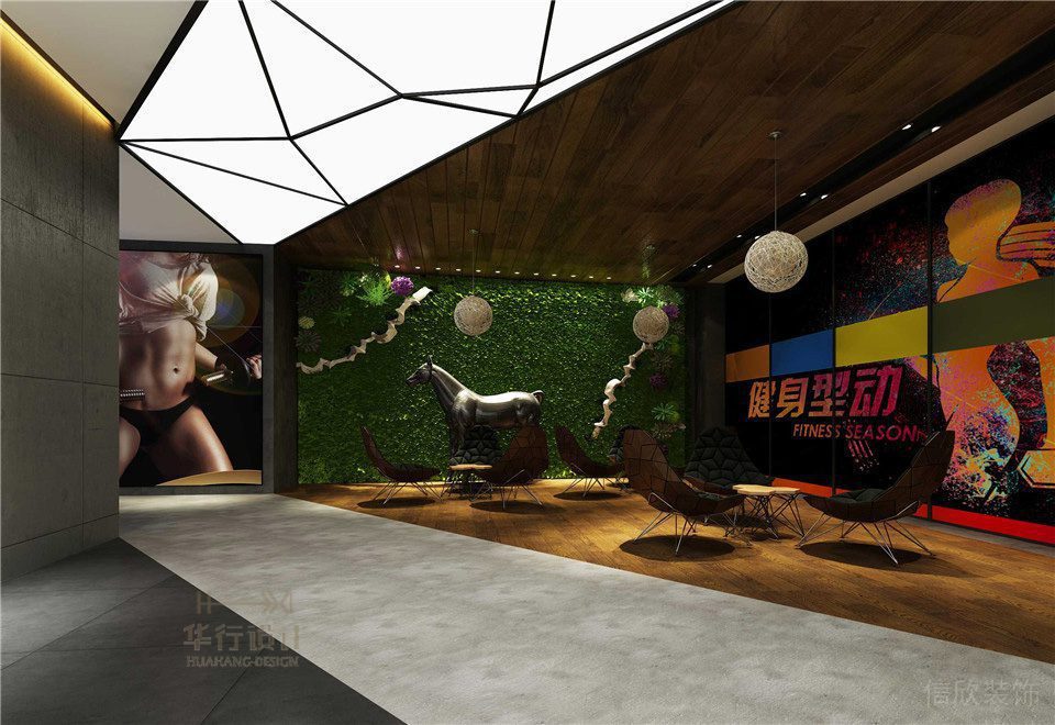 運動塑形健身過道設(shè)計幾何創(chuàng)意天花吊頂現(xiàn)代裝修設(shè)計