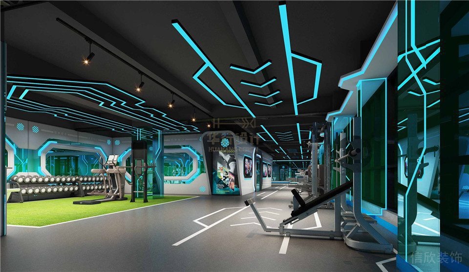 科技未來感冷調(diào)藍(lán)色墻體設(shè)計工業(yè)風(fēng)辦公室健身房
