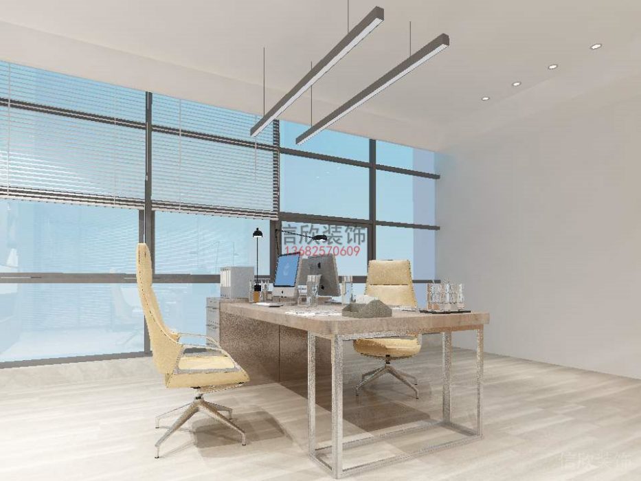 奶油黃皮革沙發(fā)辦公室裝修設計天花吊頂效果