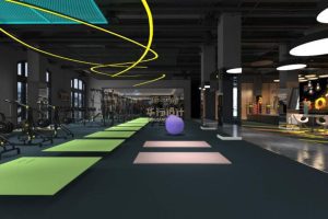 公共開放區(qū)域健身房裝修效果弧線天花設(shè)計