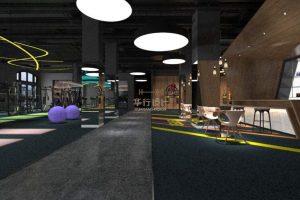 工業(yè)風(fēng)過道裝修設(shè)計橡膠地板木質(zhì)環(huán)形茶水間