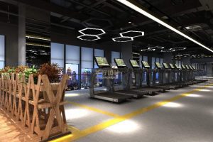 欄桿景觀綠植工業(yè)風(fēng)健身房裝修通體玻璃效果圖