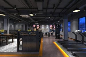 工業(yè)風(fēng)跑道設(shè)計健身房大理石地板效果圖