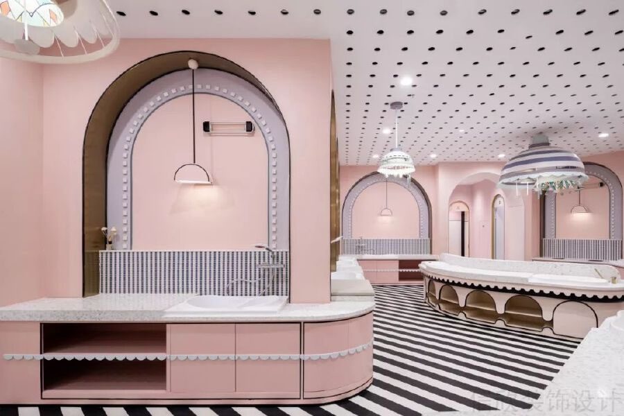 粉色過道裝修設(shè)計天花鏤空金屬效果圖