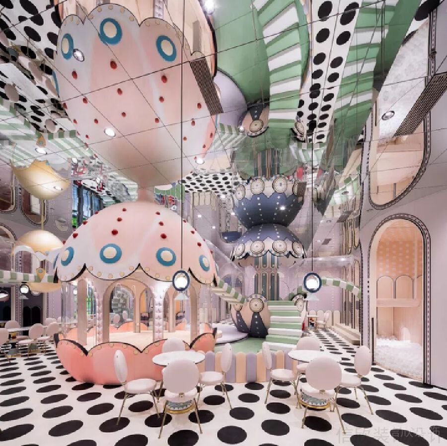 鏡面天花吊頂撥點創(chuàng)意設計軟包娛樂休息區(qū)