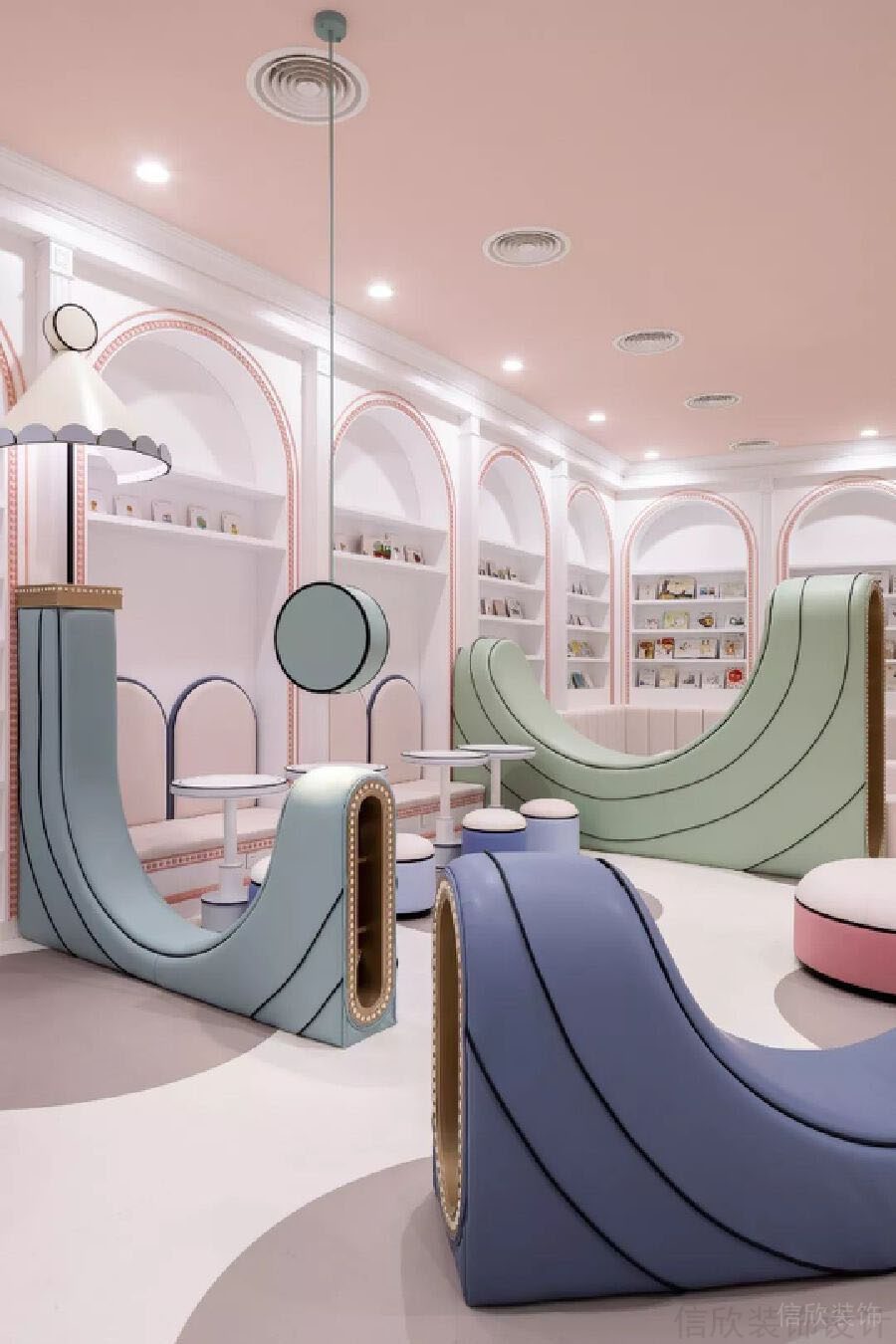 粉色天花吊頂創(chuàng)意現(xiàn)代簡約風裝修設計休息區(qū)