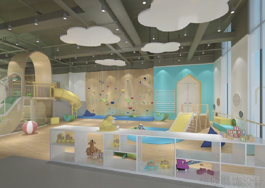 兒童娛樂區(qū)域裝修設計滑梯木質效果圖