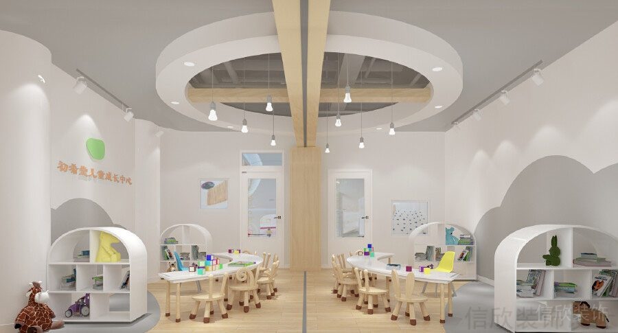 兒童成長中心對稱式裝修設(shè)計(jì)木質(zhì)效果圖