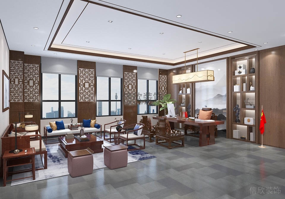 南山辦公室裝修中式董事長(zhǎng)室-博勝文化