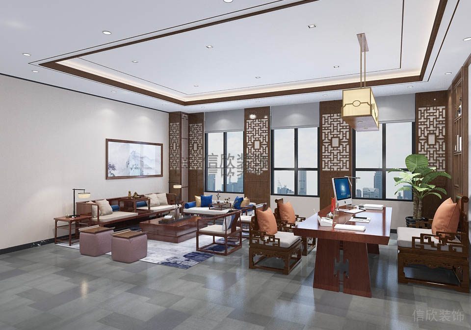 南山辦公室裝修中式經(jīng)理室-博勝文化