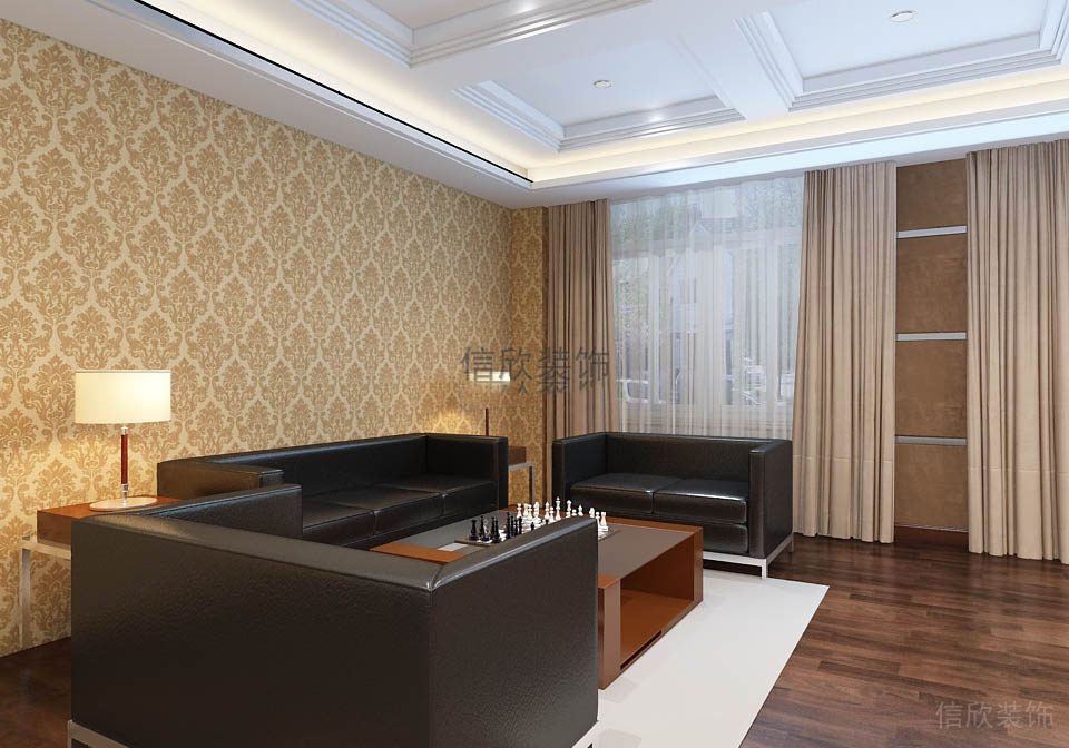 皮革沙發(fā)環(huán)形會客區(qū)古典墻紙設(shè)計辦公室