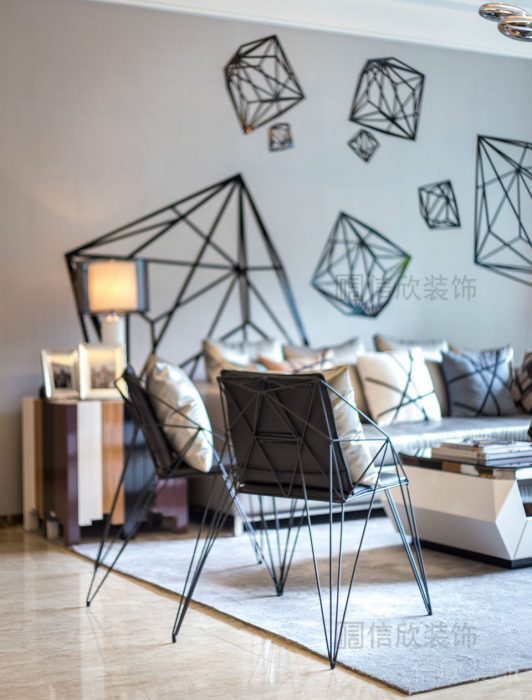 幾何金屬黑邊創(chuàng)意墻體設計辦公室效果圖