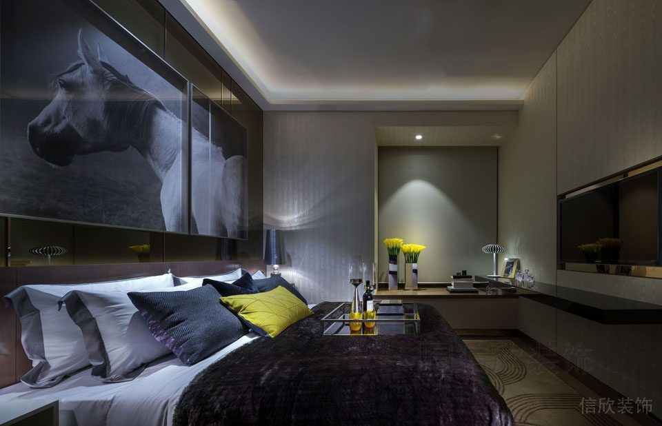 斑馬彩色立體收納柜玻璃定制地毯效果臥室裝修設(shè)計效果圖