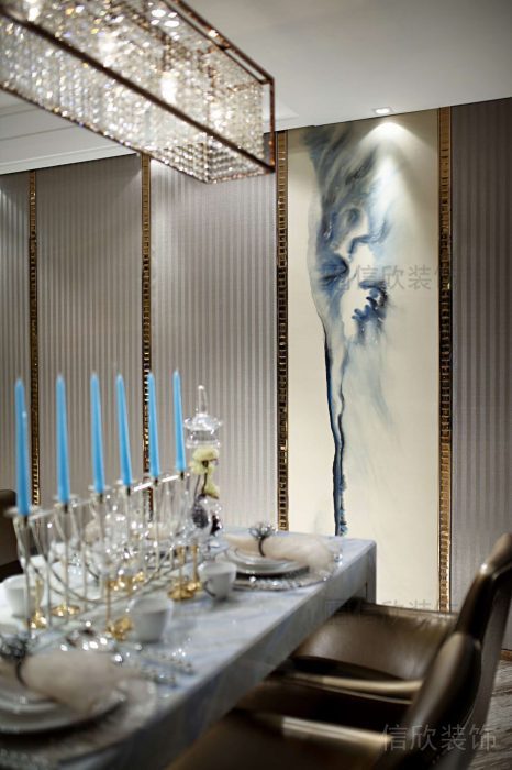 水晶燈飾設(shè)計天花吊頂燭光晚餐大廳藝術(shù)現(xiàn)代風裝修就餐區(qū)全屋定制效果圖