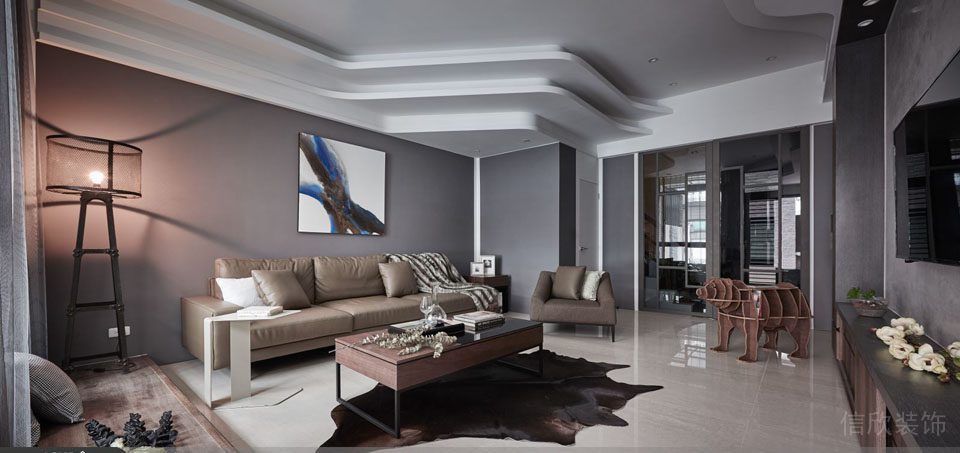 創(chuàng)意天花層疊石膏線藝術(shù)圖形設(shè)計(jì)大理石地板大廳定制裝修