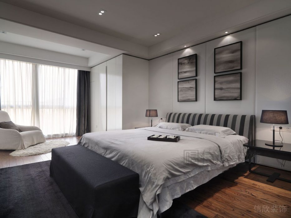 全屋定制臥室商務(wù)風簡約木質(zhì)地板創(chuàng)意設(shè)計墻柜一體式效果