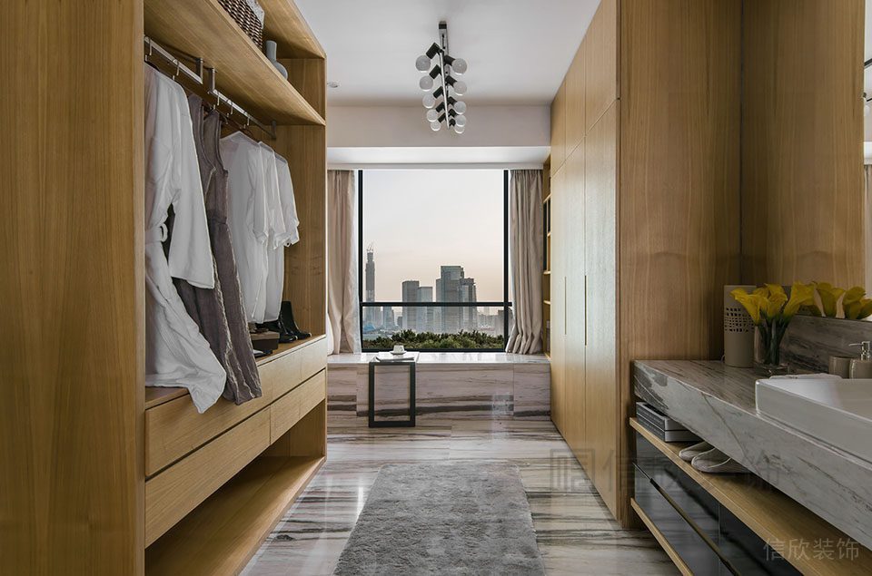 儲(chǔ)物收納柜禮帽間簡約原木風(fēng)大理石地板過道收納柜設(shè)計(jì)墻柜全屋定制