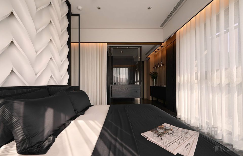 黑白色調(diào)臥室裝修全屋定制墻體創(chuàng)意設(shè)計白色創(chuàng)意裝修