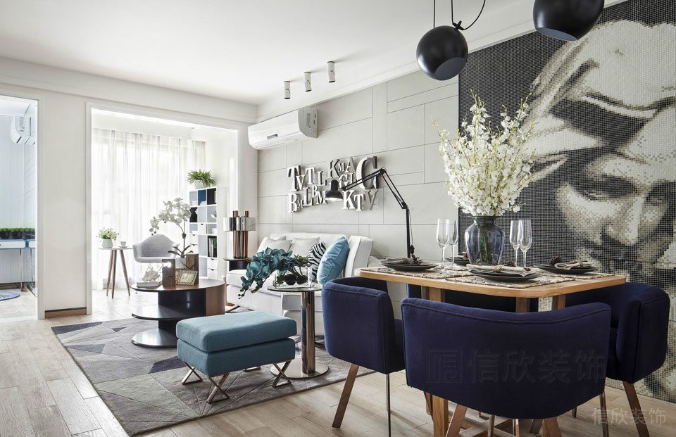 古典創(chuàng)意北歐風大廳裝修就餐區(qū)沙發(fā)休息區(qū)茶幾收納設(shè)計簡約木質(zhì)地板效果