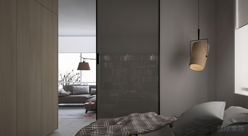 灰調(diào)黑框金屬框邊日式極簡(jiǎn)風(fēng)臥室設(shè)計(jì)