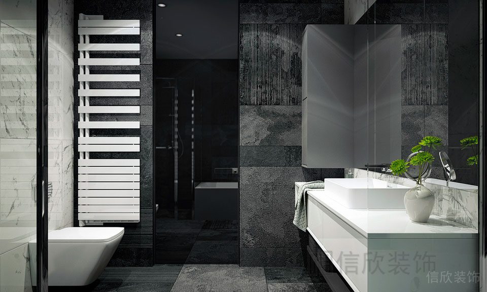 玻璃鏡面干濕分離衛(wèi)浴裝修效果全屋定制黑色商務(wù)風(fēng)鏡面衛(wèi)生間裝修設(shè)計圖