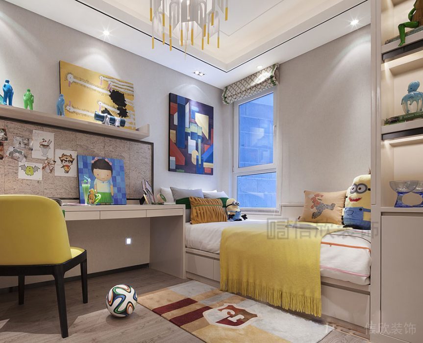 北歐風(fēng)兒童房臥室效果圖原木風(fēng)地板收納柜設(shè)計(jì)圖