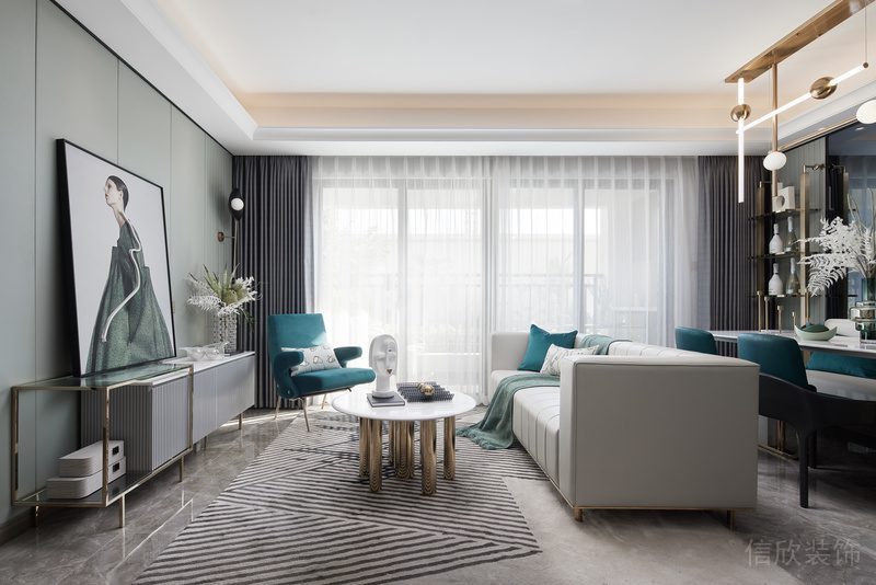 原木風(fēng)裝修設(shè)計沙發(fā)客廳效果圖時尚藝術(shù)綠色皮革軟包墻體設(shè)計圖