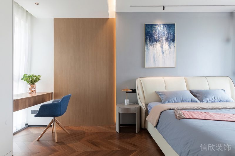 臥室裝修木質(zhì)墻體半墻設計藍色兒童房簡約風裝修