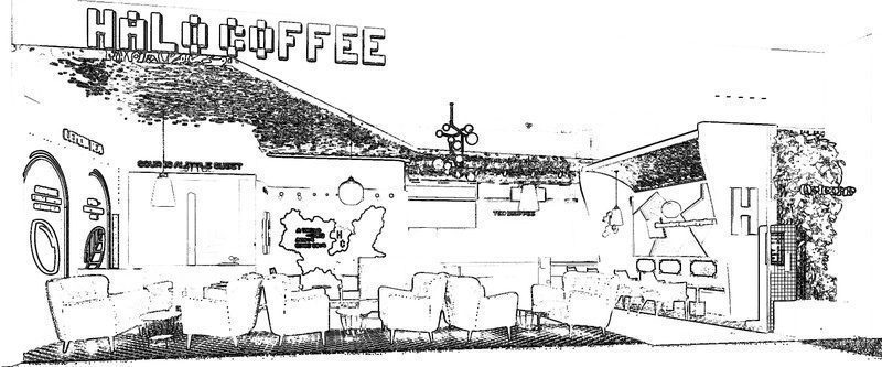 平面設(shè)計草稿圖黑白色調(diào)餐廳就餐區(qū)