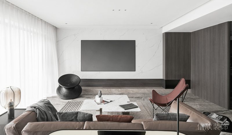 內(nèi)嵌式電視遮光簾商務(wù)風(fēng)效果圖地板客廳設(shè)計(jì)