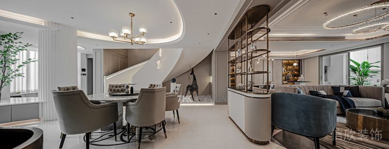 弧形線條銅色金屬隔斷大廳客廳休息區(qū)天花環(huán)形led燈飾設(shè)計