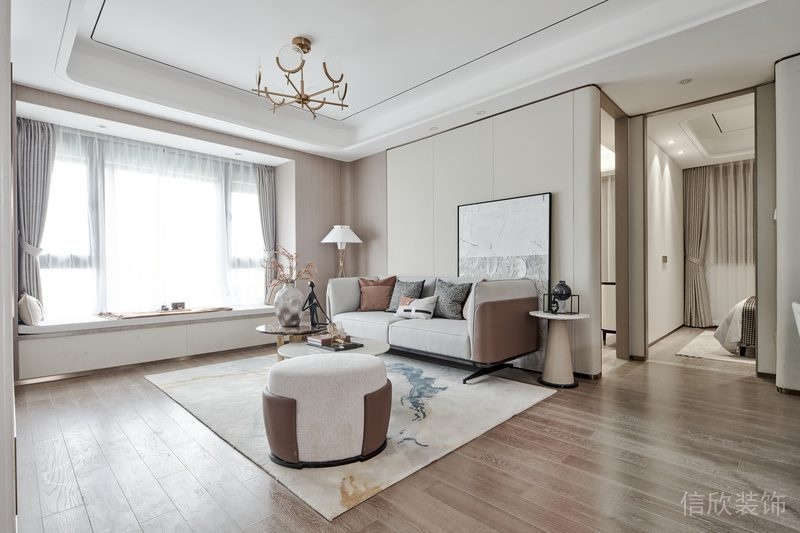 客廳裝修效果圖木質(zhì)地板日式簡約金屬家具設(shè)計門框效果通體過道裝修