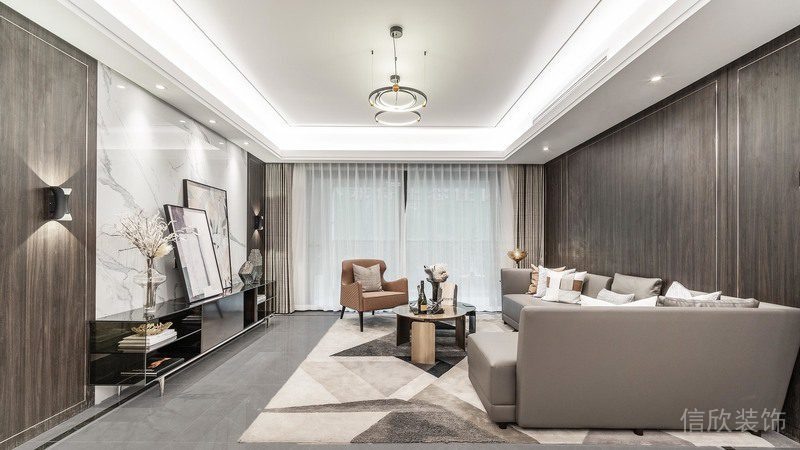 輕奢風(fēng)大理石地板沙發(fā)裝修燈飾設(shè)計(jì)客廳大廳裝修