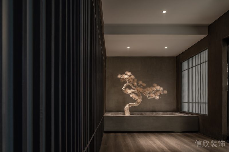 日式餐廳裝修效果圖過(guò)道休息區(qū)微景觀創(chuàng)意木質(zhì)裝修設(shè)計(jì)