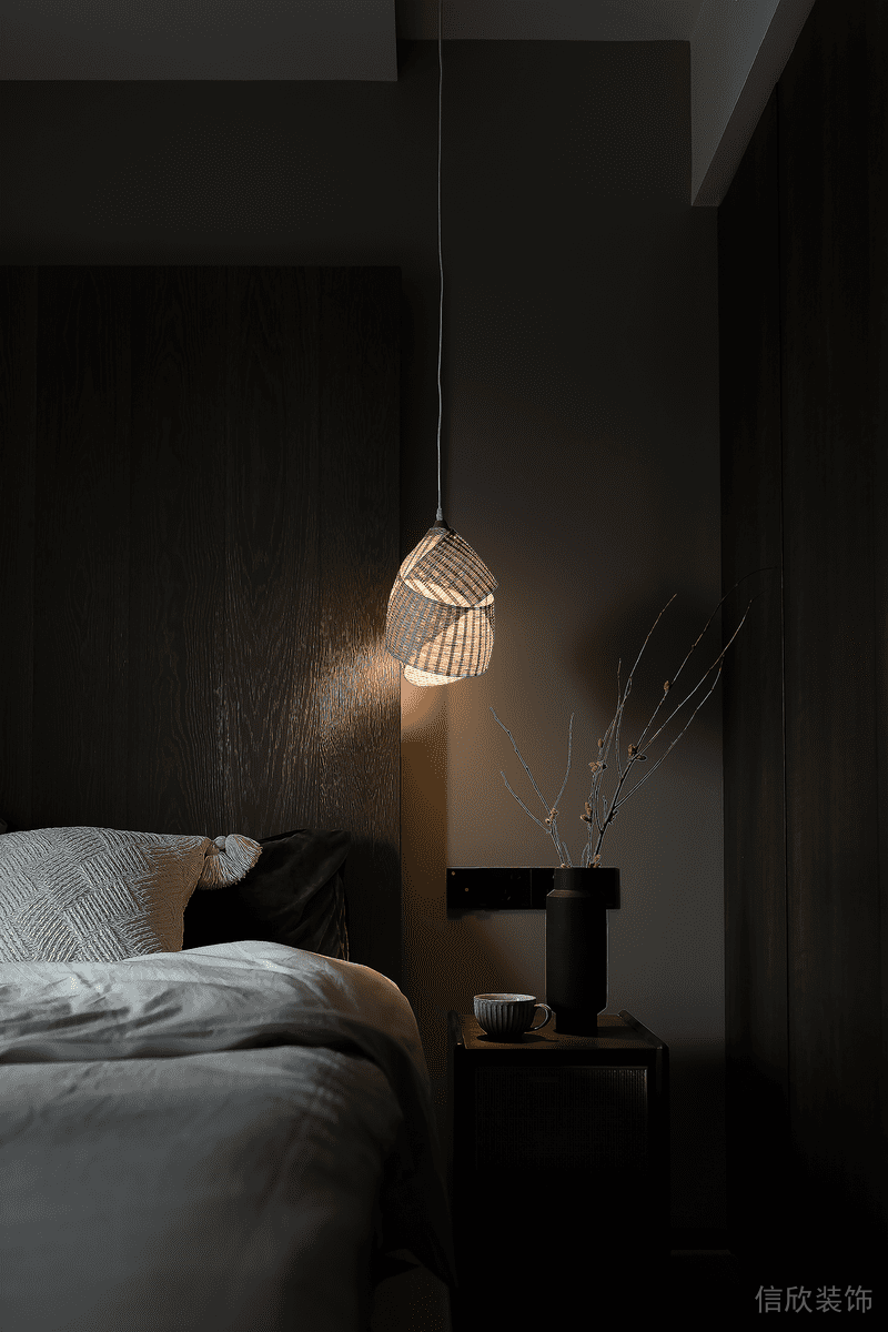 深色木質(zhì)風臥室設計效果圖簡約風定制墻柜裝修