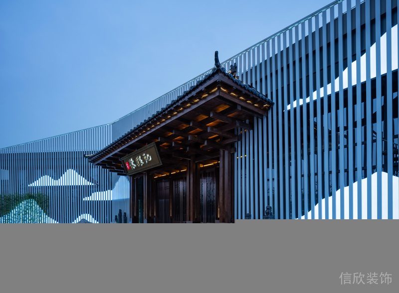 鏤空墻體創(chuàng)意設(shè)計餐廳裝修木質(zhì)門框店鋪效果圖