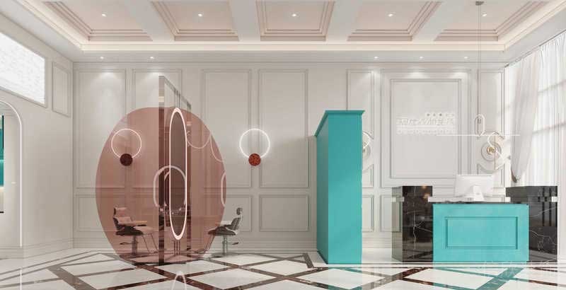 簡約風創(chuàng)意大理石菱形地板古典石膏線大廳設計