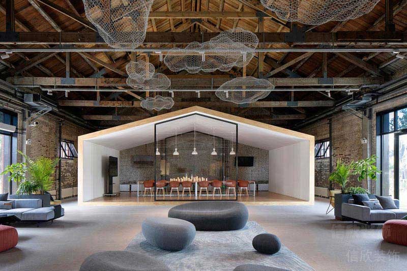 辦公室工業(yè)風大廳效果圖 (2)