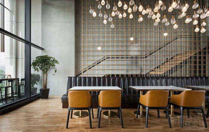 辦公室工業(yè)風洽談區(qū)皮藝卡座效果圖