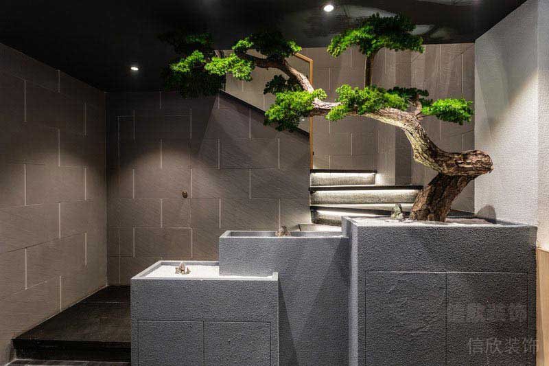 辦公室新中式風(fēng)灰色水泥景觀效果圖