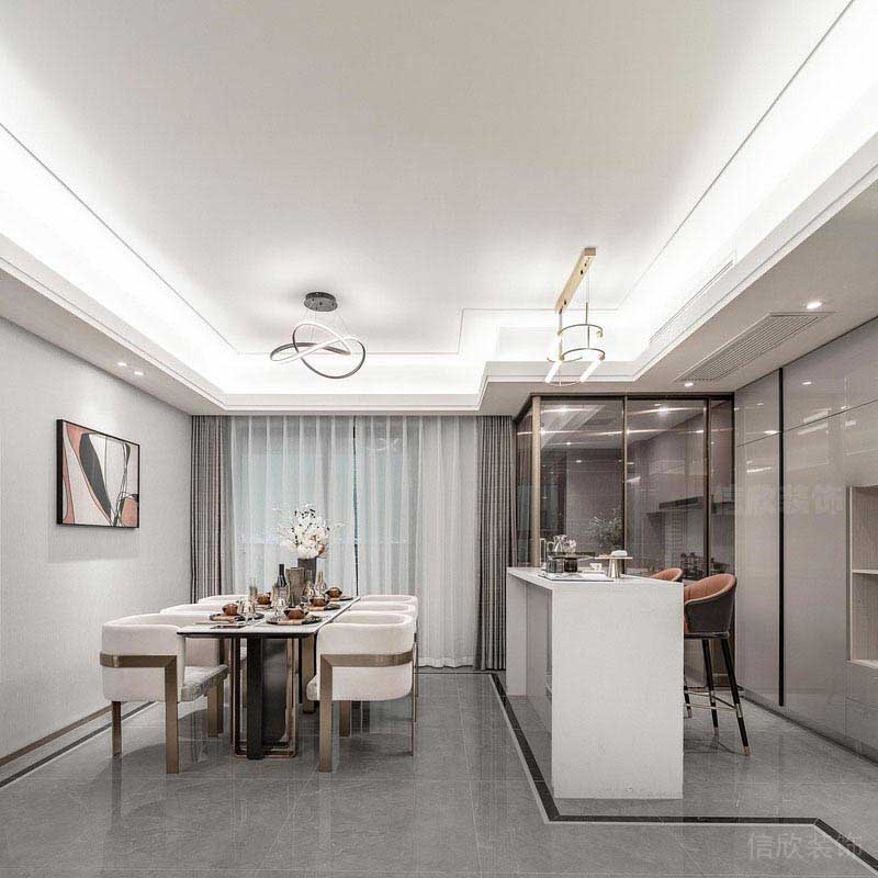 二手房改造別墅現(xiàn)代輕奢風(fēng)餐廳效果圖