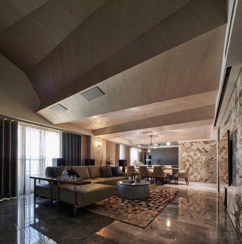 客廳不規(guī)則木紋吊頂設(shè)計(jì)方案