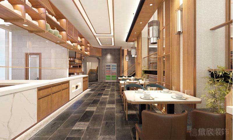 木質(zhì)原木風(fēng)餐廳開(kāi)放式廚房裝修收納墻柜效果圖